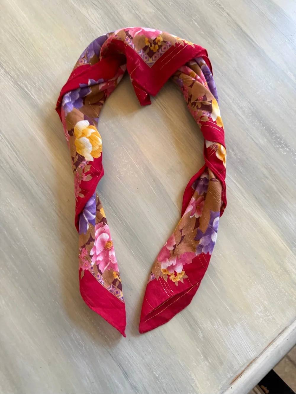 Christian Dior Scarf Vibrant Multicolor Floral Print Gold Shimmer Bandanna